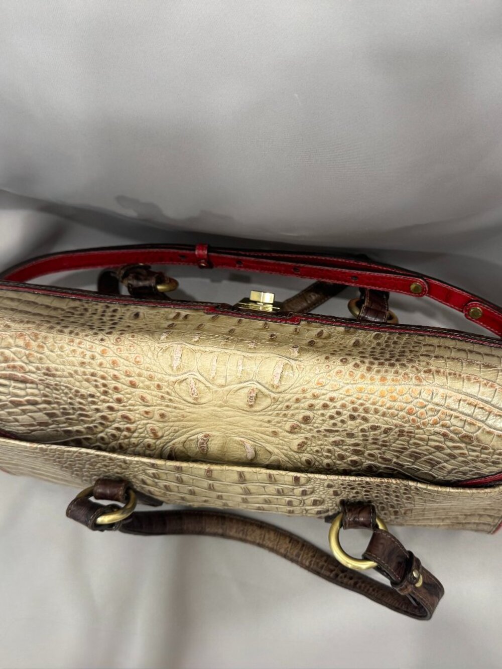 🤍 Brahmin Tri-Color Croc Embossed Leather Shoulder Satchel/Crossbody - Picture 13 of 14